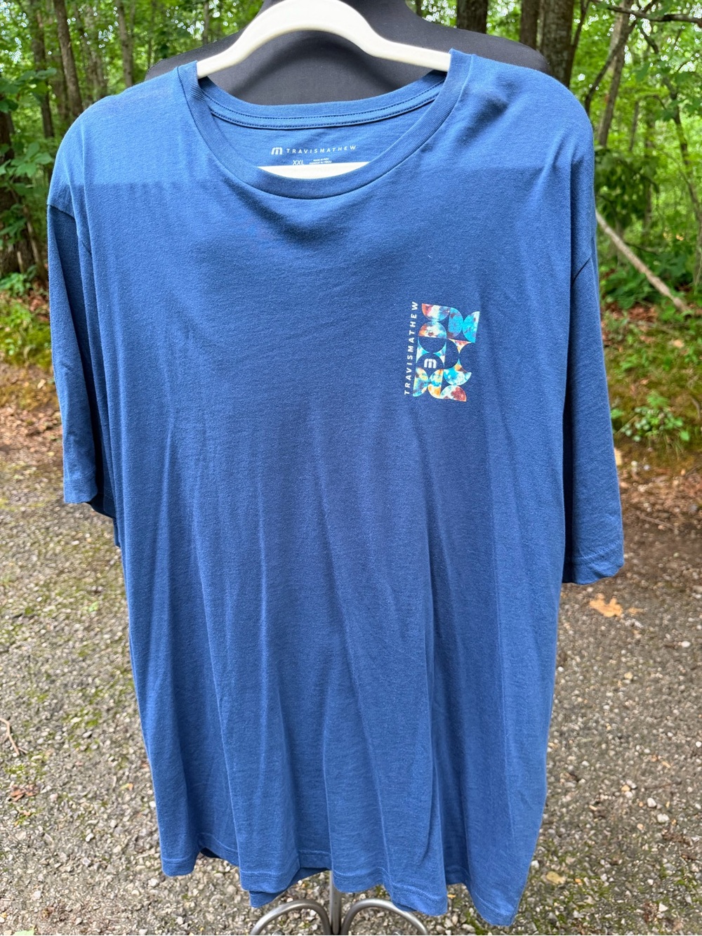 Travis Mathew Blue Short-Sleeve Tee with Colorful Chest Graphic